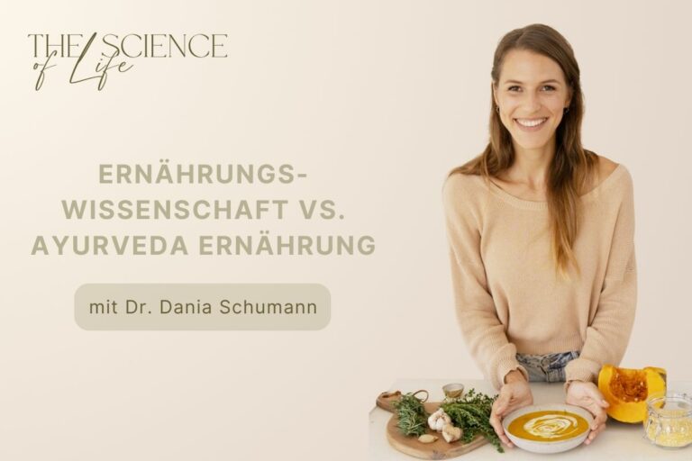 Dr. Dania Schumann mit selbst zubereiteter Mahlzeit - Titelbild Ernährungswissenschaft vs. Ayurveda Ernährung