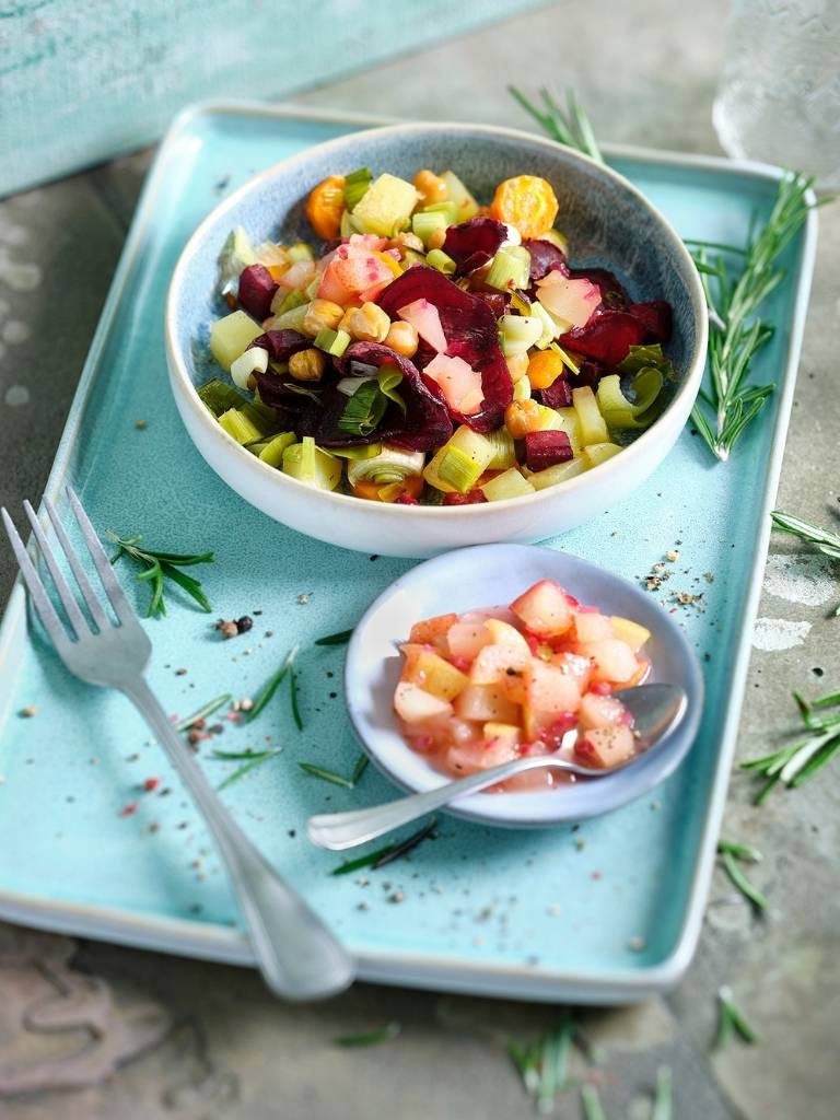 Ayurvedisches Ofengemüse mit Kichererbsen und Birnen-Salsa Rezept